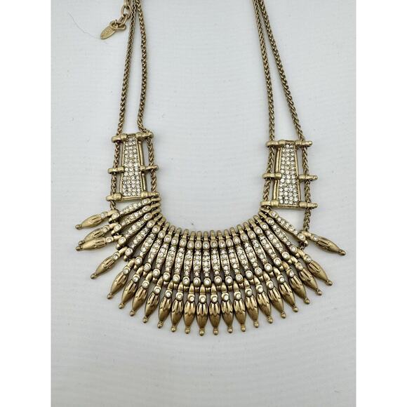St Thomas Tribal Gold Tone Rhinestone Necklace Egypt Revival - Picture 3 of 7